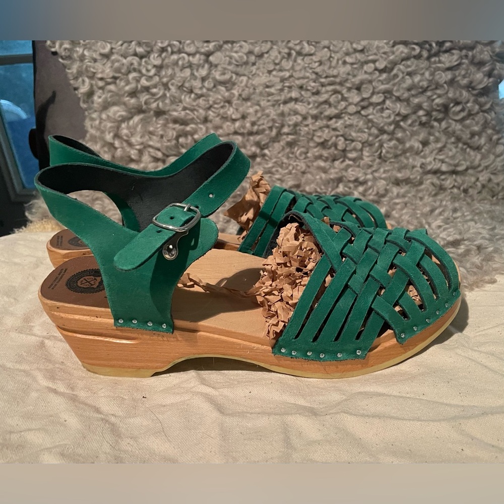 Troentorp Anna green Leather Clog Sandal Sz EU 39